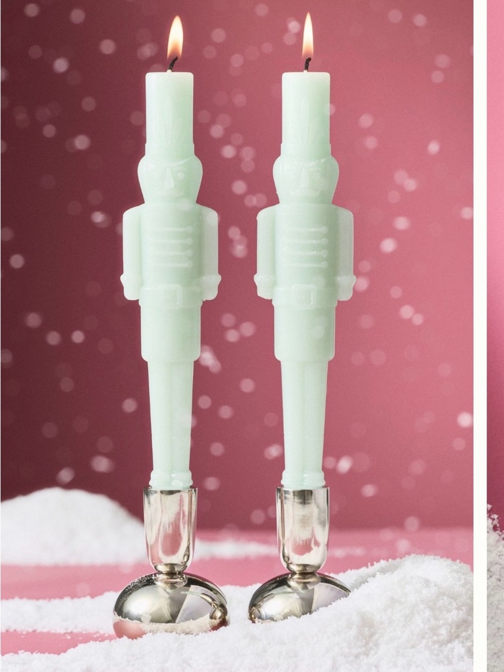 Anthropologie Mint Green Nutcracker Taper Candles - Home Party Holiday New